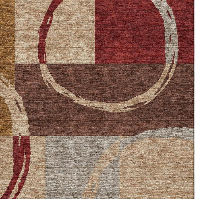 10' X 14' Geometric Washable Area Rug With UV Protection (675102) - Wheat / Burgundy / Gray