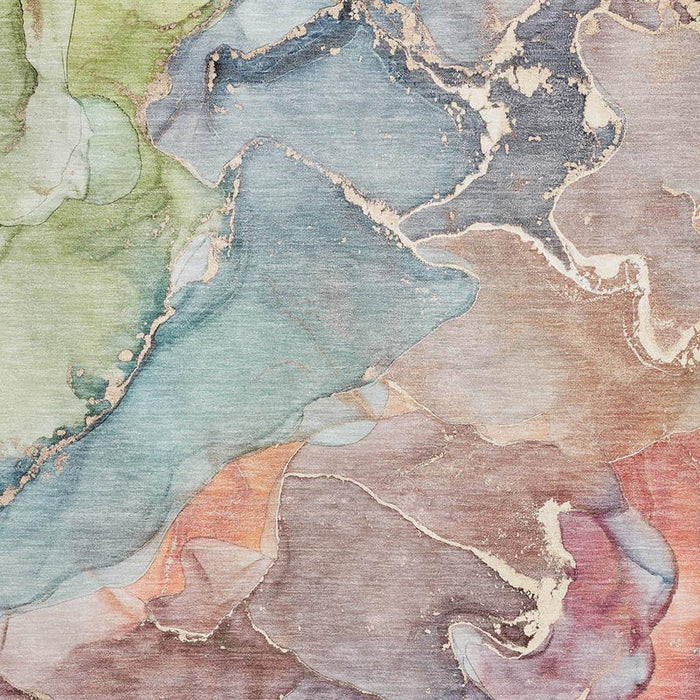 10' X 14' Abstract Washable Area Rug With UV Protection (646488) - Blue / Green / Rust