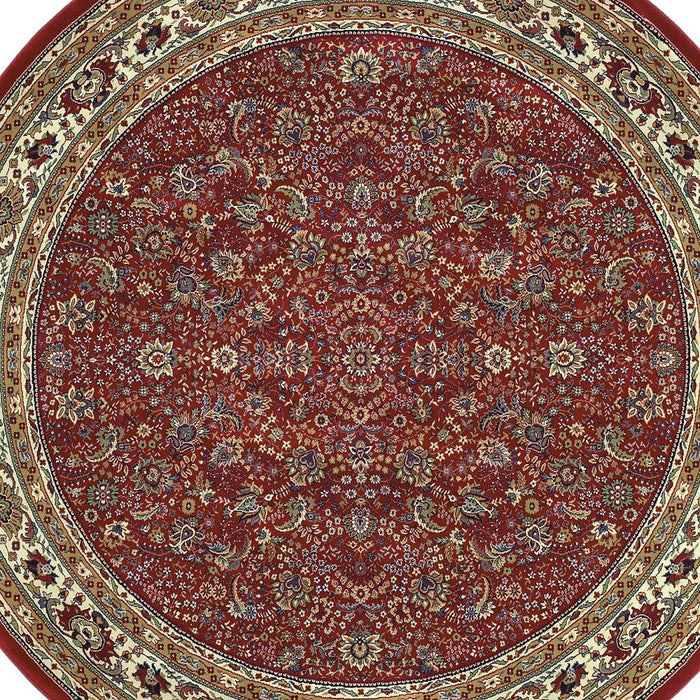 8' Oriental Round Rug - Red / Ivory
