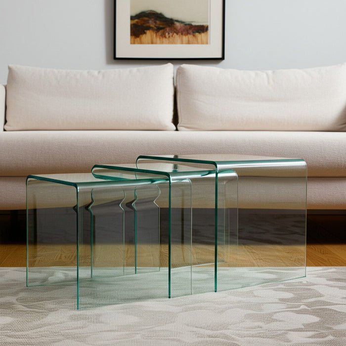Clear Glass Solid Nested Coffee Tables (Set of 3) - Pearl Silver