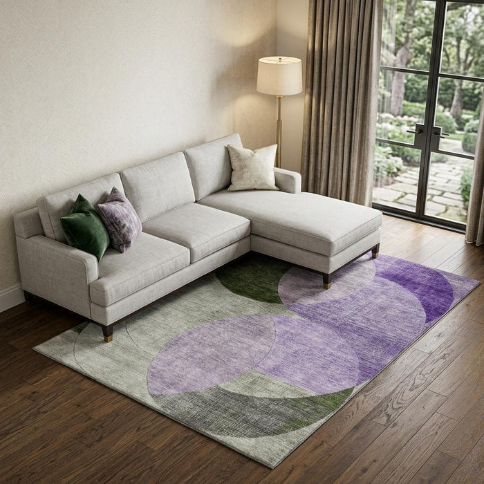 10' X 14' Geometric Washable Area Rug With UV Protection (686270) - Lavender / Green