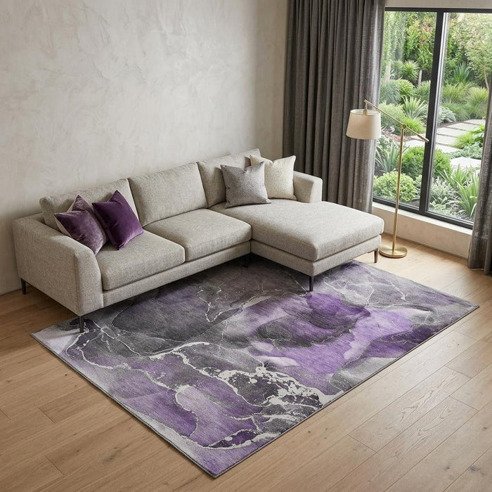 10' X 14' Abstract Washable Area Rug With UV Protection (646698) - Purple / Charcoal