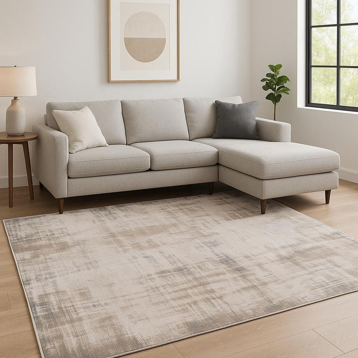 9' X 13' Abstract Washable Area Rug (548656) - Gray / Beige