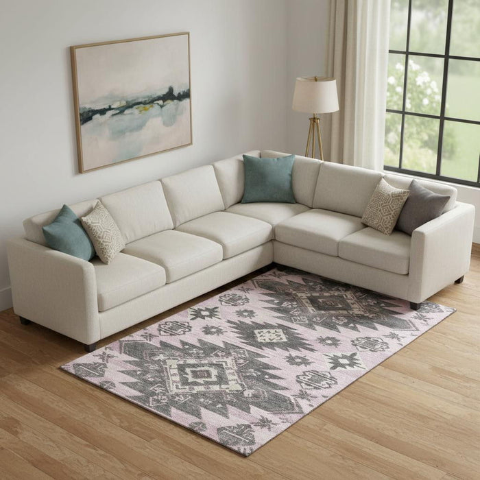10' X 14' Tribal Washable Area Rug With UV Protection (709012) - Pink / Charcoal / Gray