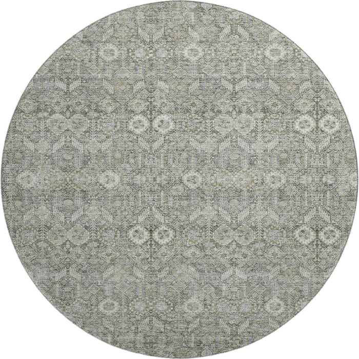 8' Tribal Washable Round Rug With UV Protection (649867) - Gray / Ivory