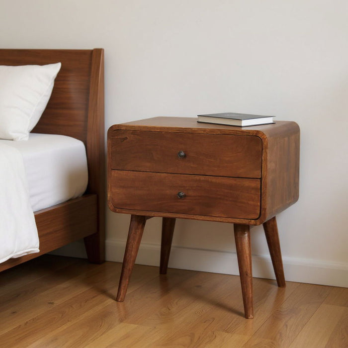 24" Wood Two Drawer Nightstand - Chestnut