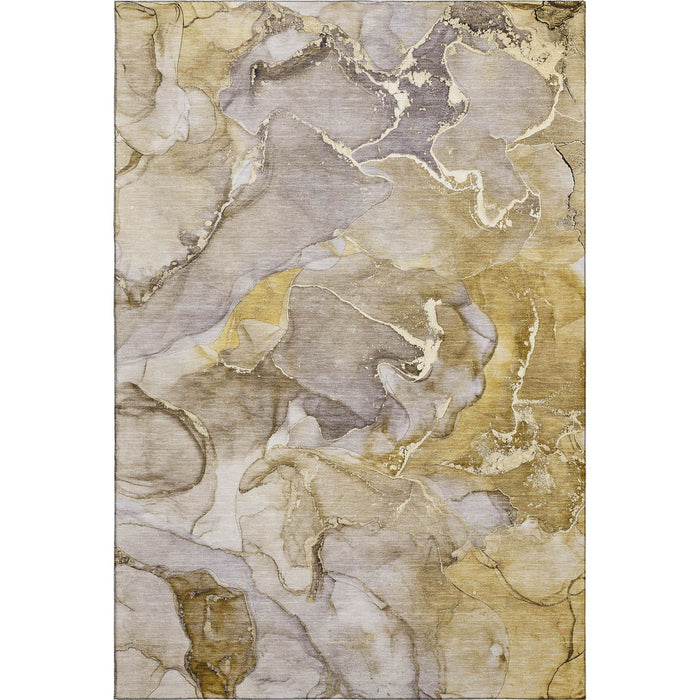 10' X 14' Abstract Washable Area Rug With UV Protection (646506) - Taupe / Gold / Gray