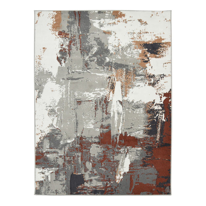 10' x 14' Abstract Power Loom Area Rug - Ivory Gray And Rust