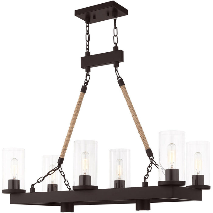 30" Eight Light Metal Dimmable Chandelier With Shades - Bronze