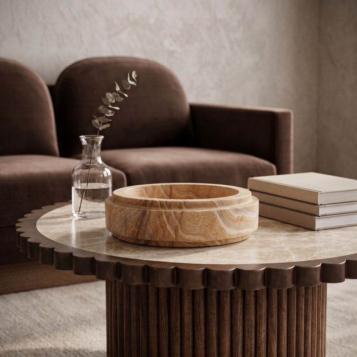 Meridian Furniture Parsons Sandstone Bowl, a stylish ceramic plate with a smooth sandstone finish, suitable for serving or display.