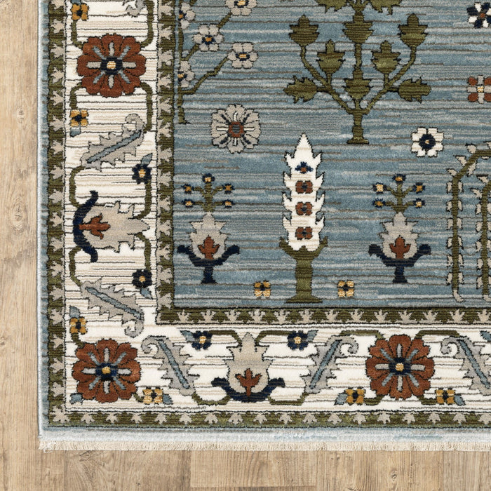 3' X 5' Floral Area Rug With Fringe (575482) - Green / Ivory