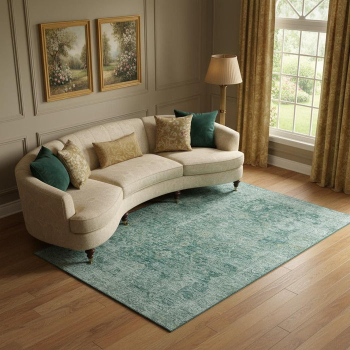 10' X 14' Oriental Washable Area Rug With UV Protection (700961) - Teal / Beige