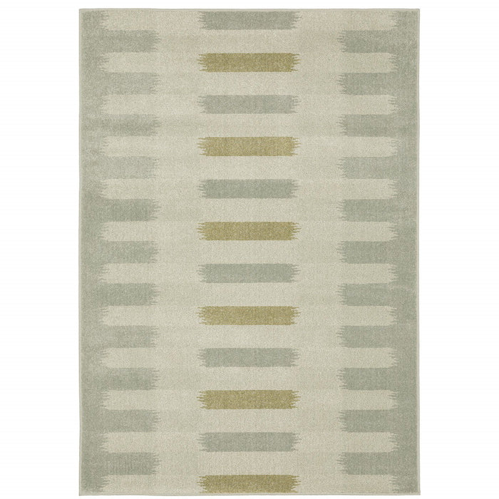 8' x 10' Geometric Power Loom Stain Resistant Area Rug - Beige Gray Gold And Green