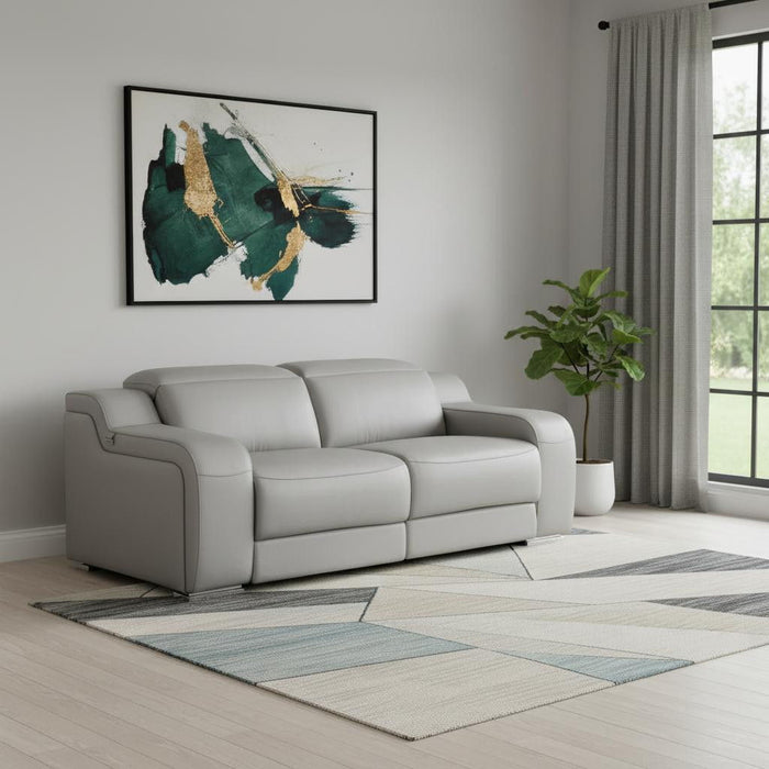 Italian Leather Power Reclining Loveseat (633748) - Light Gray / Silver