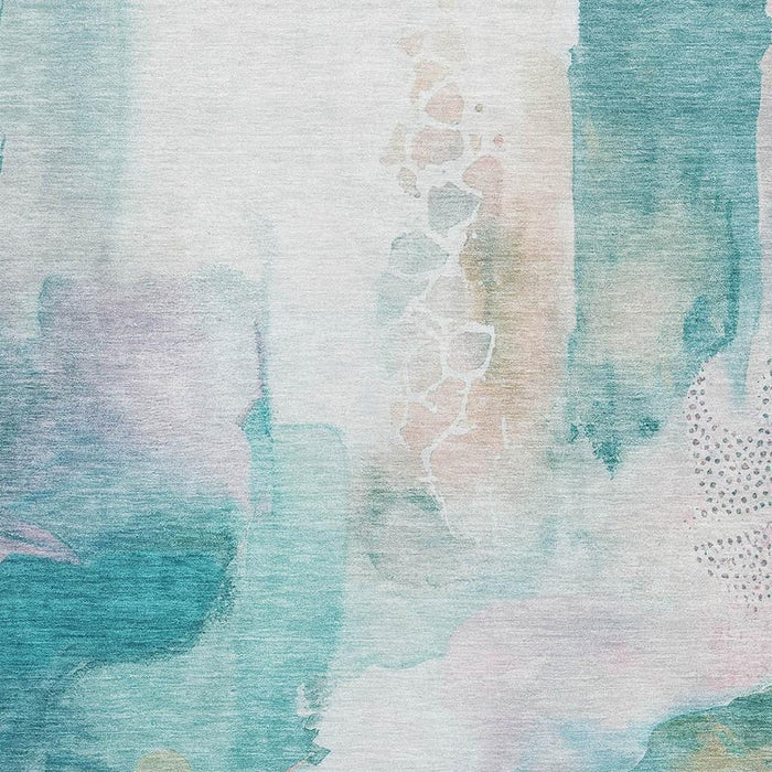 10' X 14' Abstract Washable Area Rug With UV Protection (714799) - Turquoise / Ivory