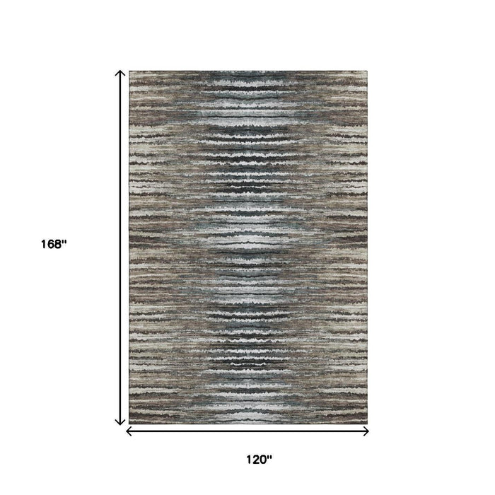10' X 14' Striped Washable Area Rug With UV Protection (650980) - Brown / Gray / Ivory