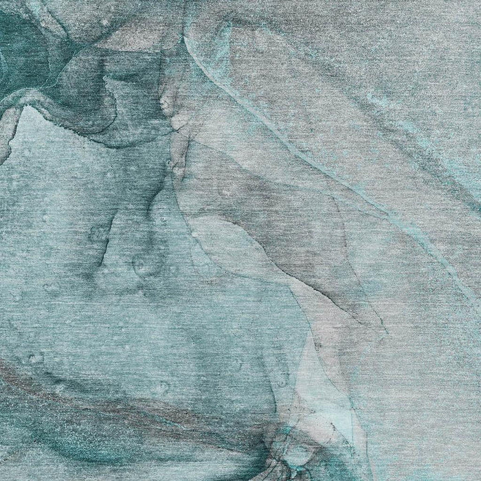 5' X 8' Abstract Washable Area Rug With UV Protection (647430) - Teal / Gray / Ivory
