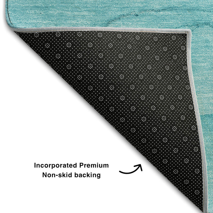 5' X 8' Abstract Washable Area Rug With UV Protection (646884) - Teal / Ivory