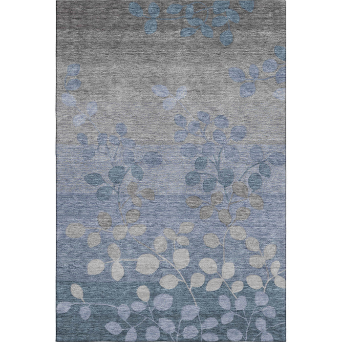 10' X 14' Floral Washable Area Rug With UV Protection (707485) - Denim Blue / Gray