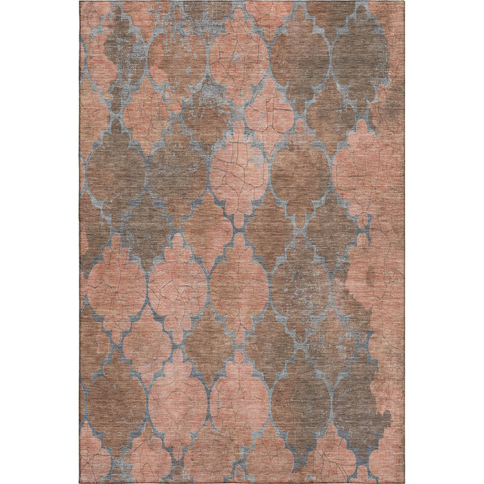 10' X 14' Damask Washable Area Rug With UV Protection (701287) - Copper / Gray
