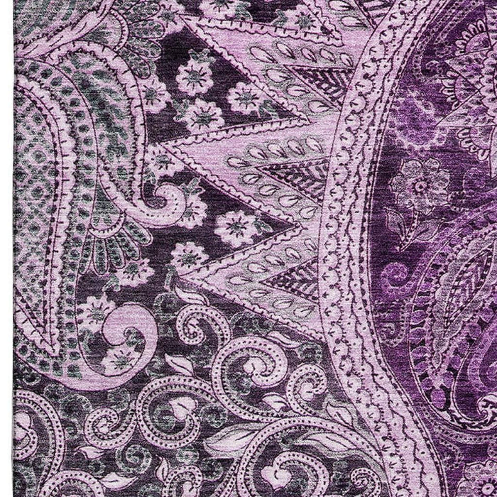 10' X 14' Paisley Washable Area Rug With UV Protection (683758) - Purple / Charcoal
