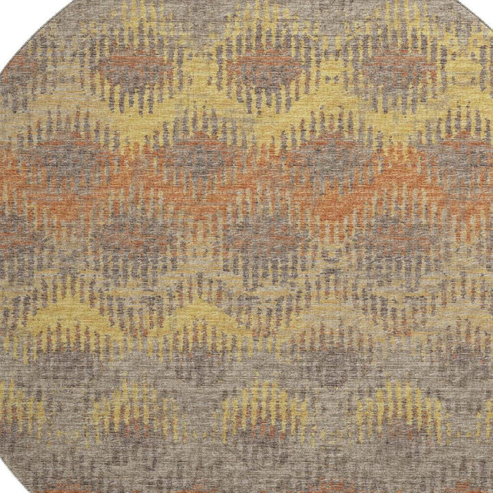 8' Abstract Washable Round Rug With UV Protection - Burnt Sienna