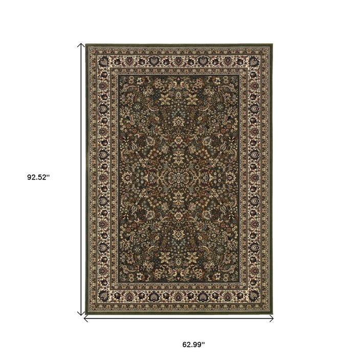 5' X 8' Oriental Area Rug - Green And Ivory