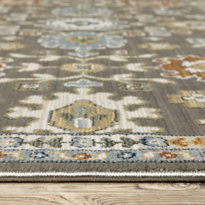 10' X 13' Floral Area Rug With Fringe (576511) - Gray / Blue / Brown
