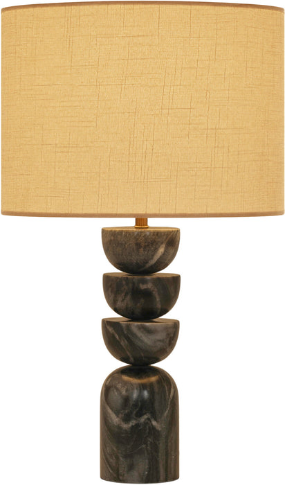 Meridian Furniture Opus table lamp with genuine marble base, linen textured fabric shade, and brass accents.