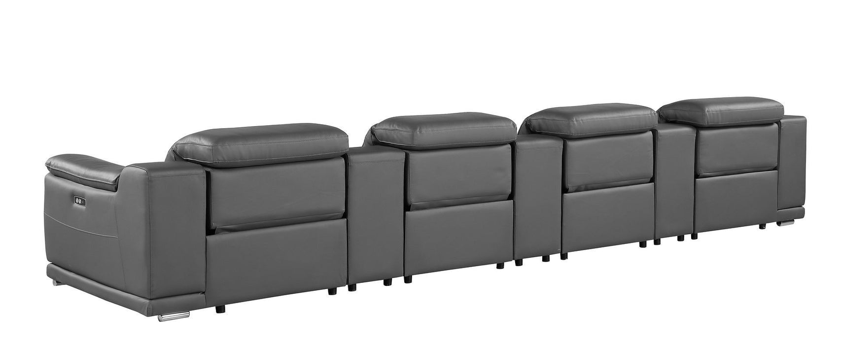 Italian Leather Reclining Metal USB Sofa (720414) - Dark Gray