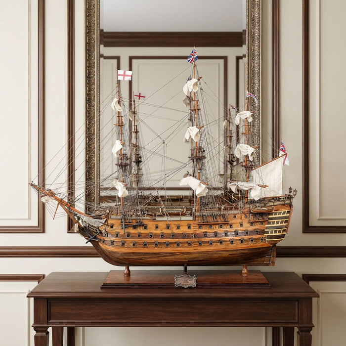 Hand Painted Model Boat Tabletop Sculpture (401842) - Brown