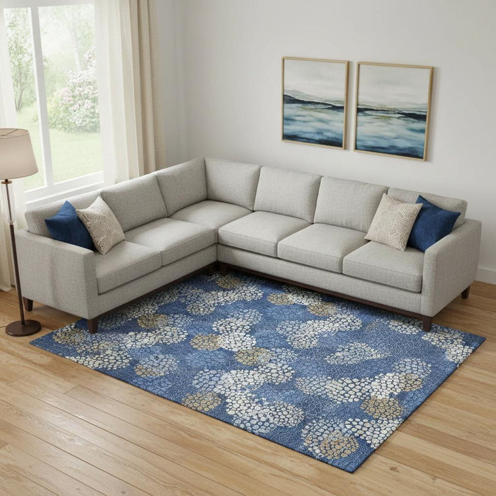 10' X 14' Polka Dot Washable Area Rug With UV Protection (672212) - Navy Blue / Ivory / Beige