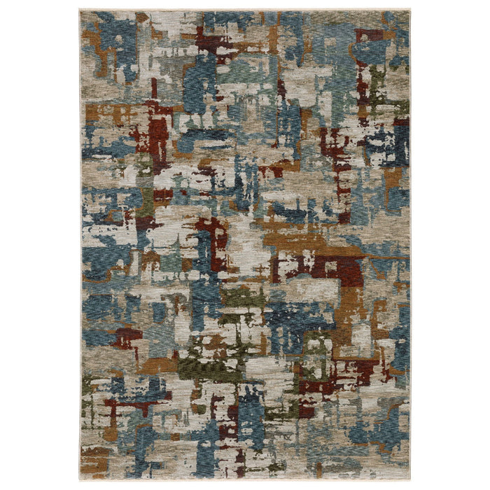 8' X 11' Abstract Distressed Area Rug With Fringe - Beige And Teal