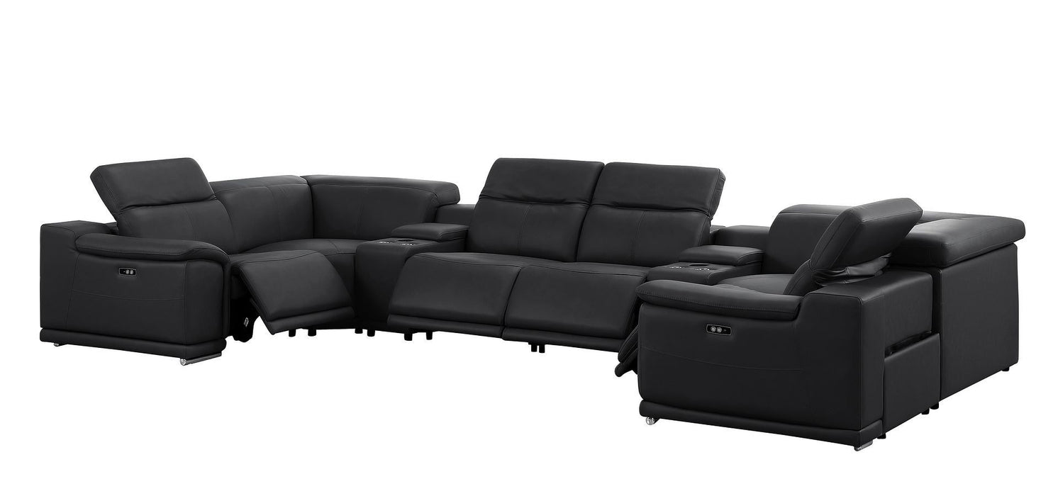 Leather Modular U Shaped Eight Piece Corner Sectional With Console - Black