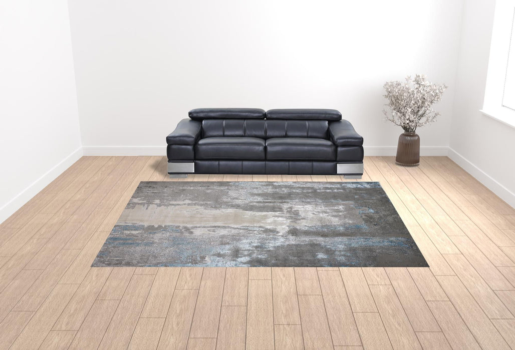 10' x 13' Abstract Stain Resistant Area Rug - Gray Ivory And Blue