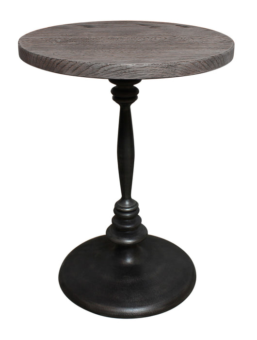 Distressed Solid Wood And Iron Round Pedestal End Table - Black
