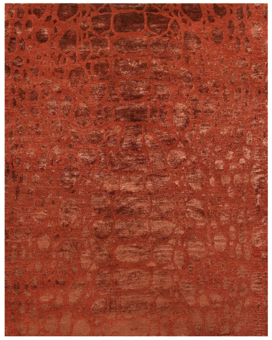 9' X 12' Animal Print Hand Knotted Area Rug (744356) - Red / Orange