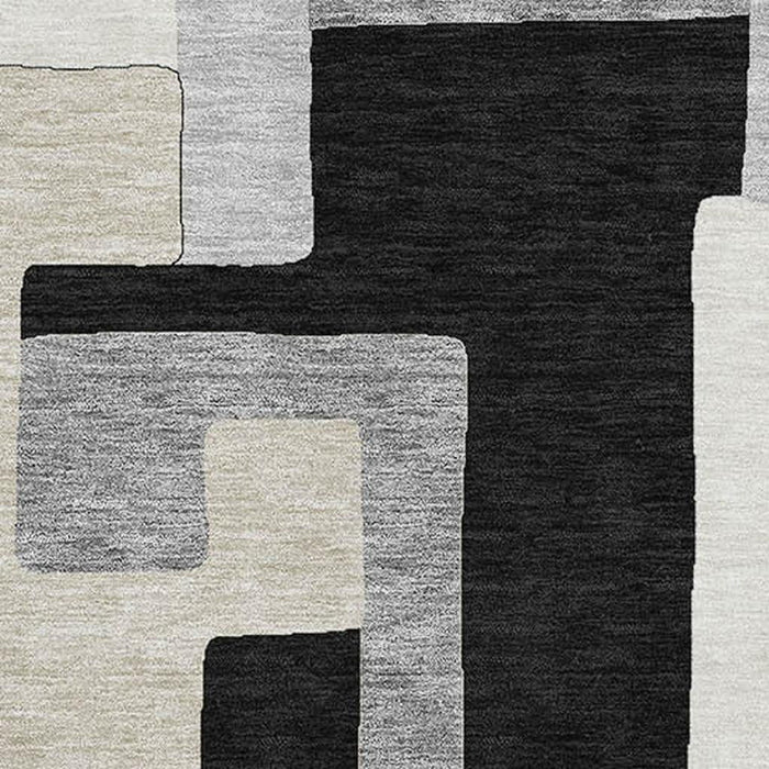 10' X 14' Geometric Washable Area Rug With UV Protection (675696) - Black / Ivory / Beige