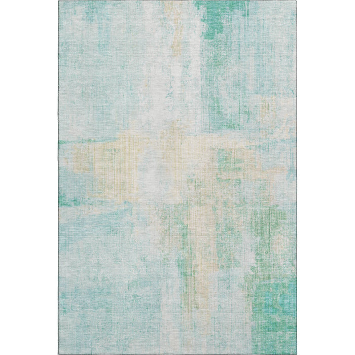 10' X 14' Abstract Washable Area Rug With UV Protection (700457) - Teal / Ivory
