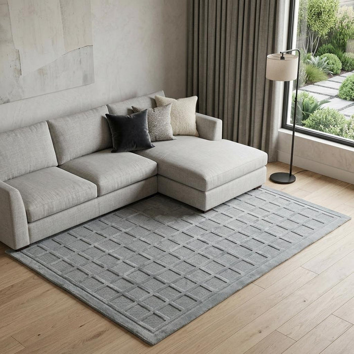 8' X 10' Wool Geometric Hand Knotted Area Rug (744256) - Gray / Blue
