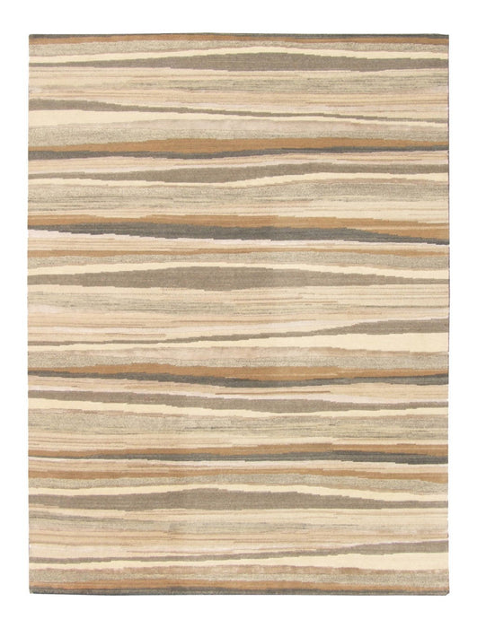 9' x 12' Wool Abstract Stripe Hand Loomed Area Rug - Beige And Brown