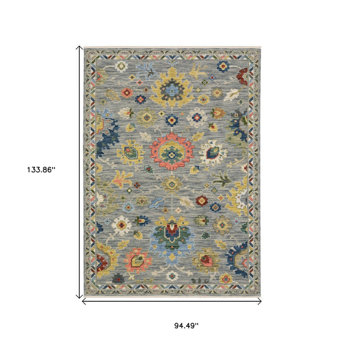 8' X 11' Traditional Oriental Area Rug With Fringe - Gray