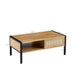 Giga 40.16-inch rattan coffee table with sliding door storage, metal legs, modern design for living room decor.