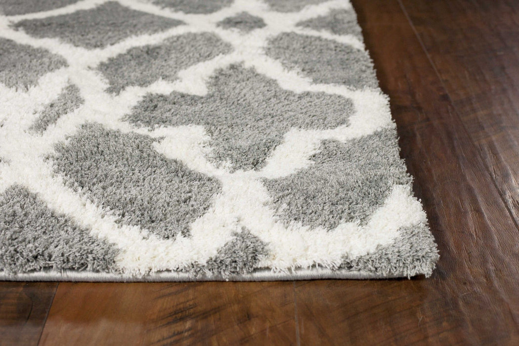 8' x 11' Machine Woven Ogee Indoor Shag Area Rug - Gray Ivory