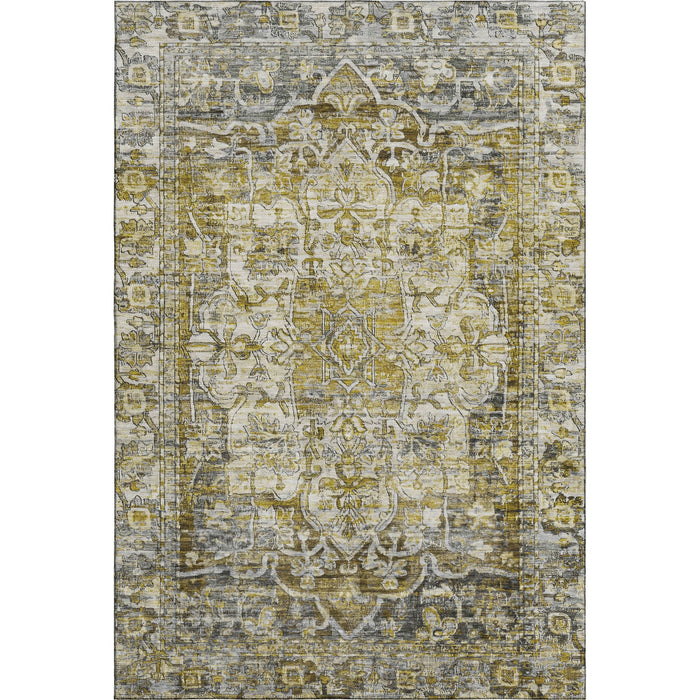 10' X 14' Oriental Washable Area Rug With UV Protection (699358) - Pewter / Gold / Ivory