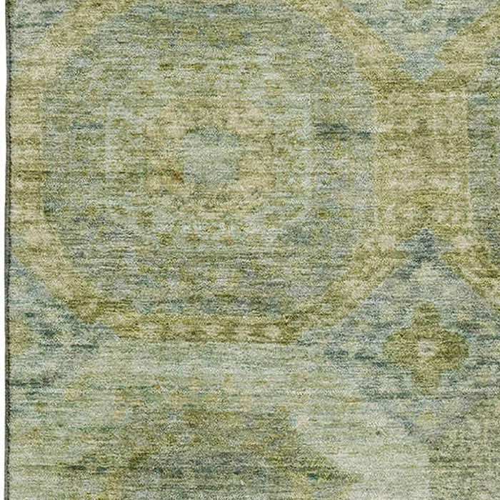 10' X 14' Abstract Geometric Washable Area Rug With UV Protection (708934) - Artichoke Green / Beige