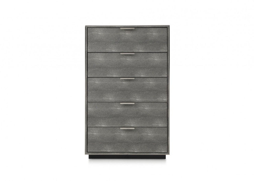 Solid Wood And Stainless Steel Five Drawer Chest - Gray