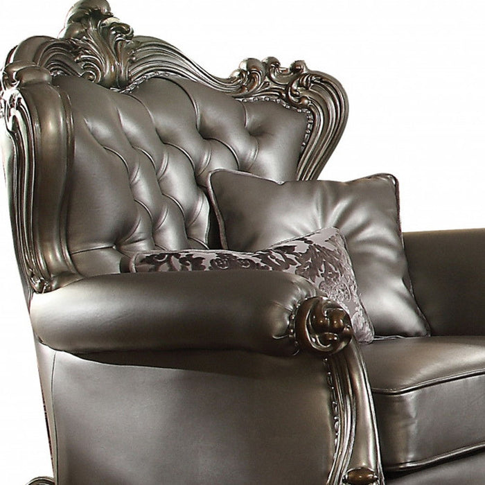 Faux Leather Tufted Wingback Chair - Silver And Platinum