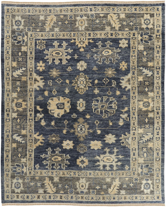 8' x 10' Wool Floral Hand Knotted Area Rug With Fringe - Blue And Gray