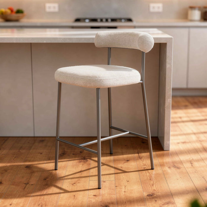Fabric Boucle Low Back Counter Height Bar Chair - Gray